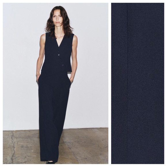 NWT. Zara ZW Collection Dark Blue Asymmetrical Vest with a V-Neck. Size M. - Picture 2 of 10